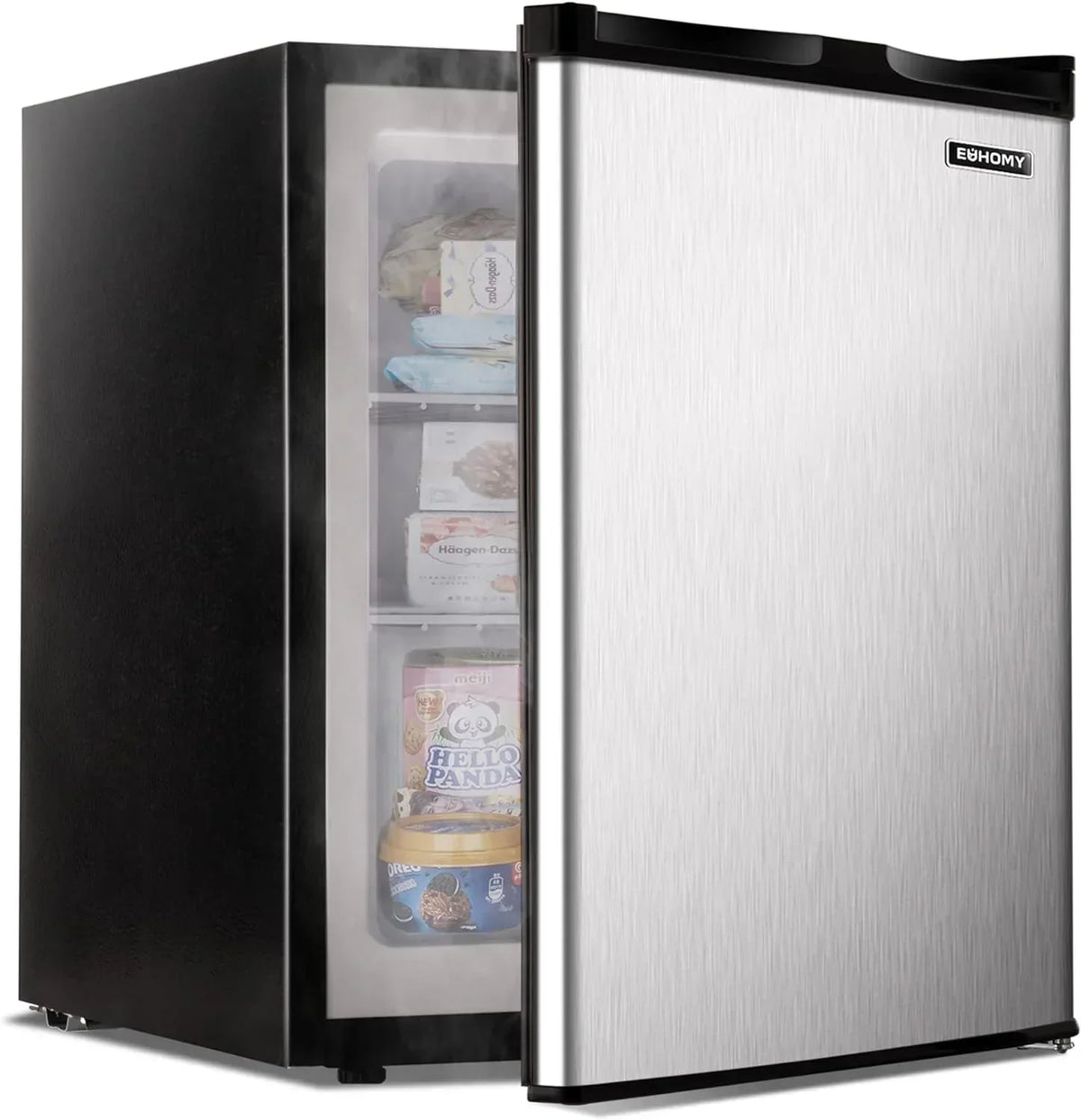 Upright freezer, 3.0 Cubic Feet, Single Door Compact Mini Freezer with Reversible Stainless Steel Door, Small freezer for Home/Dorms/Apartment/Office (Silver)