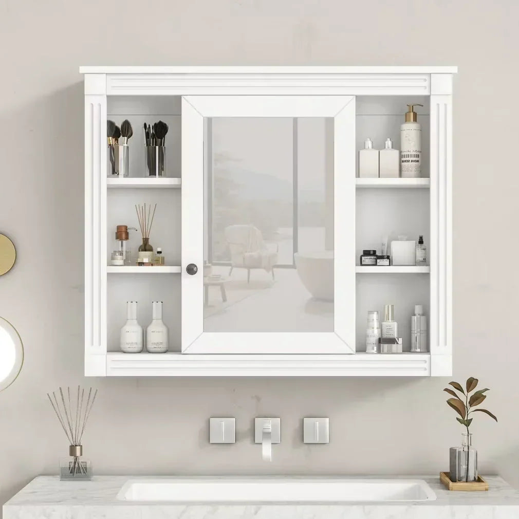 36'' Bathroom Vanity Set With Ceramic Sink Top, Mirror Cabinet, 2 Doors And 2 Drawers - Gray