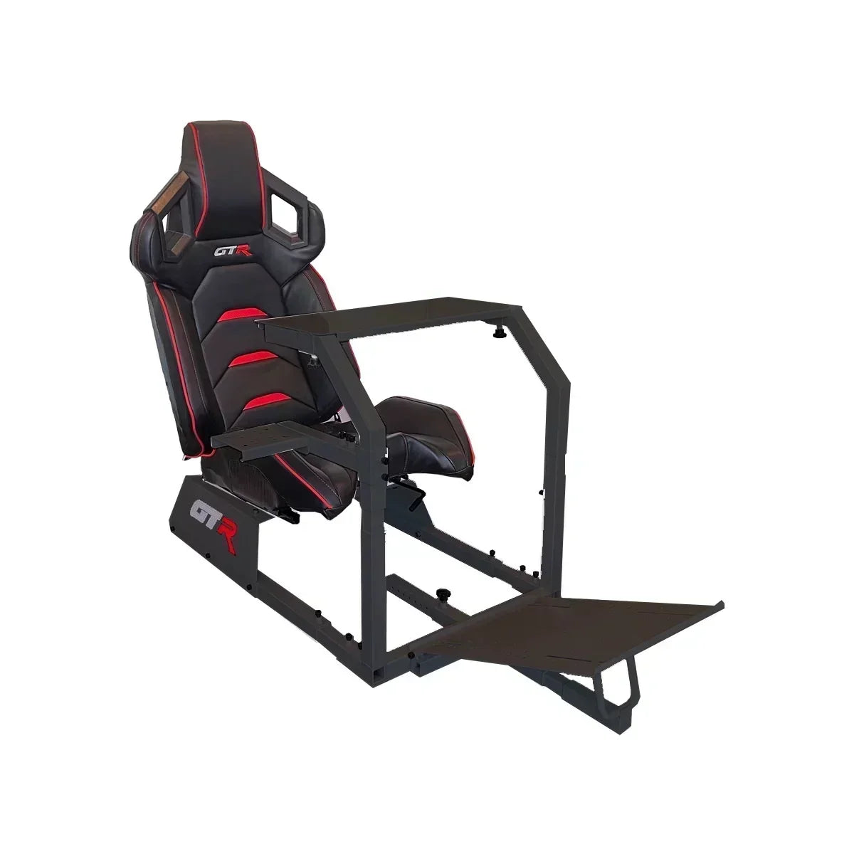 GTR Simulator GTA Racing Simulator Cockpit With Black Frame And Black/Red Pista Adjustable Leatherette Racing Seat - GTA-BLK-S107LBKRD