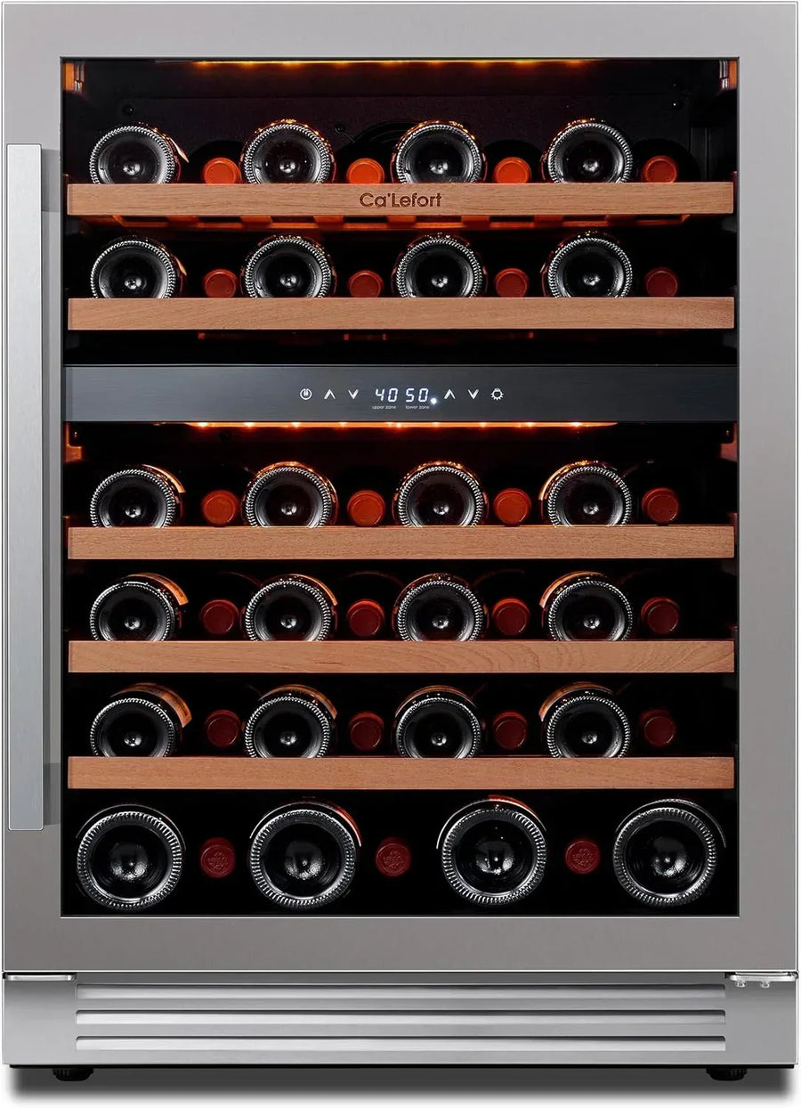 24'' Wine Cooler Refrigerator - 46 Bottle Wine Fridge Dual Zone with Modern Touch Intelligent Digital 40°-65°F Low Noise, Built in or Freestanding Wine Cooler for Home and Kitchen