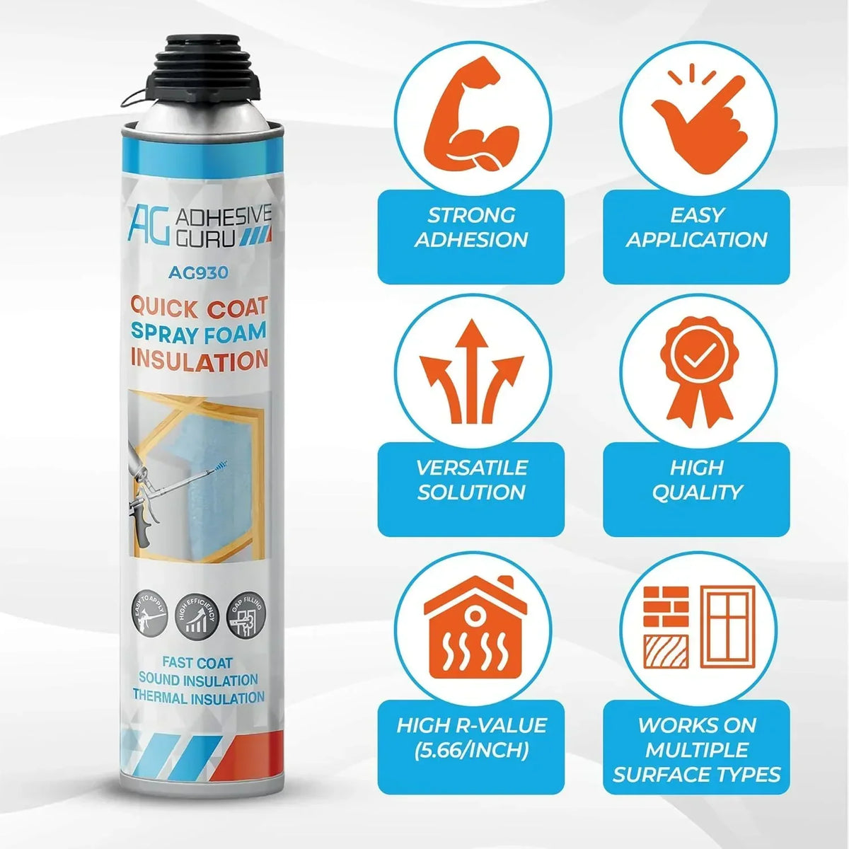 Adhesive Guru Spray Foam Insulation Kit (18 x 32.80 oz/930 Gr - 360 Board Feet), Self - Expanding Adhesive Foam