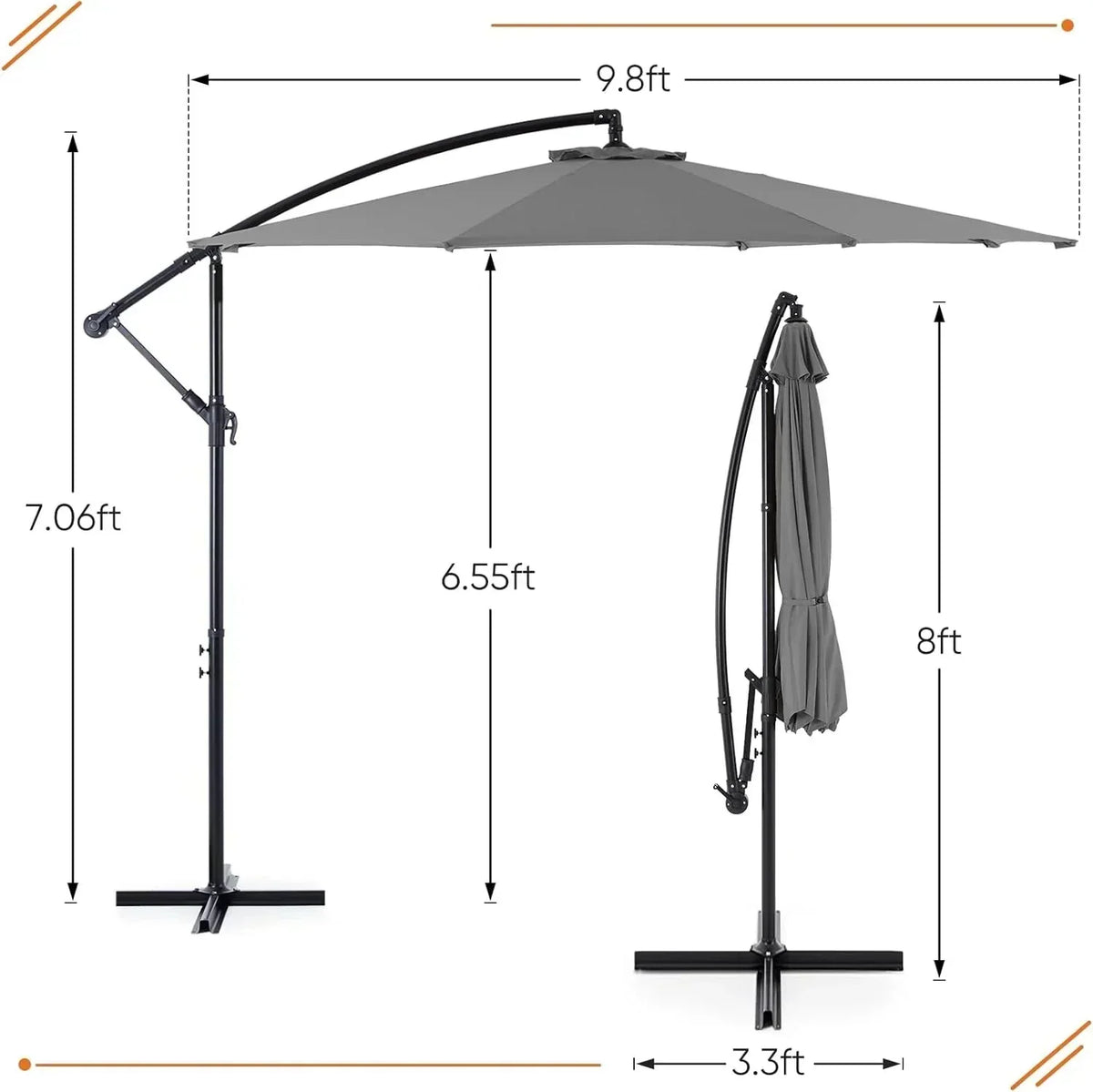 9.8FT Offset Patio Umbrella Hanging Cantilever Umbrella Outdoor Sun Shade with Easy Tilt Adjustment, 8 Ribs, UV Protection for Backyard, Lawn, Garden and Pool, Blue