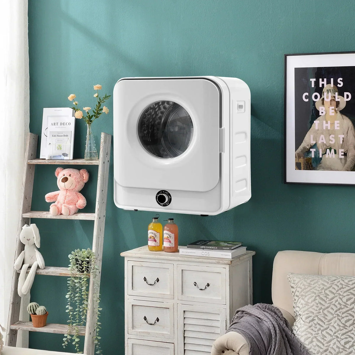 1.95 Cu.ft Front Load Clothes Dryer, Portable Compact Dryer 830W, 5 Drying Modes, Stainless Steel Drum, with Overheat Protection, Dust Removal, Deodorization and Lint Removal Functions, White