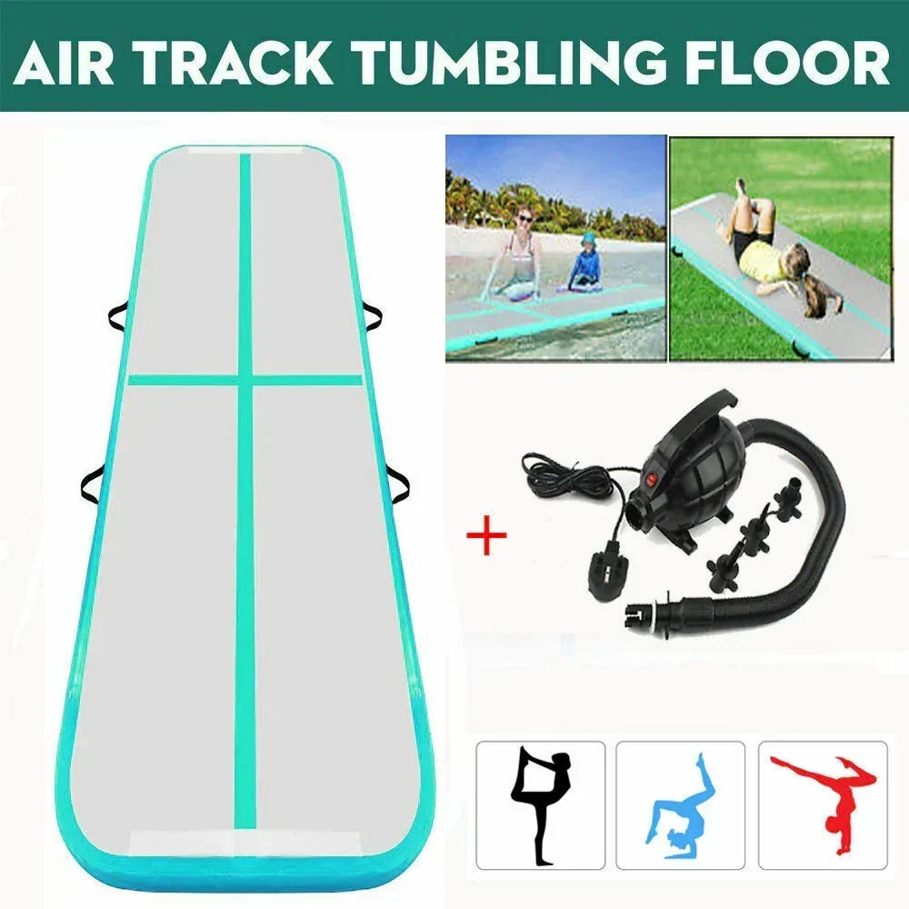 Fbsport Green 4m*1m*0.1m Inflatable Air Track Tumbling Gymnastic Mat Floor Home Training Yoga W/ Pump