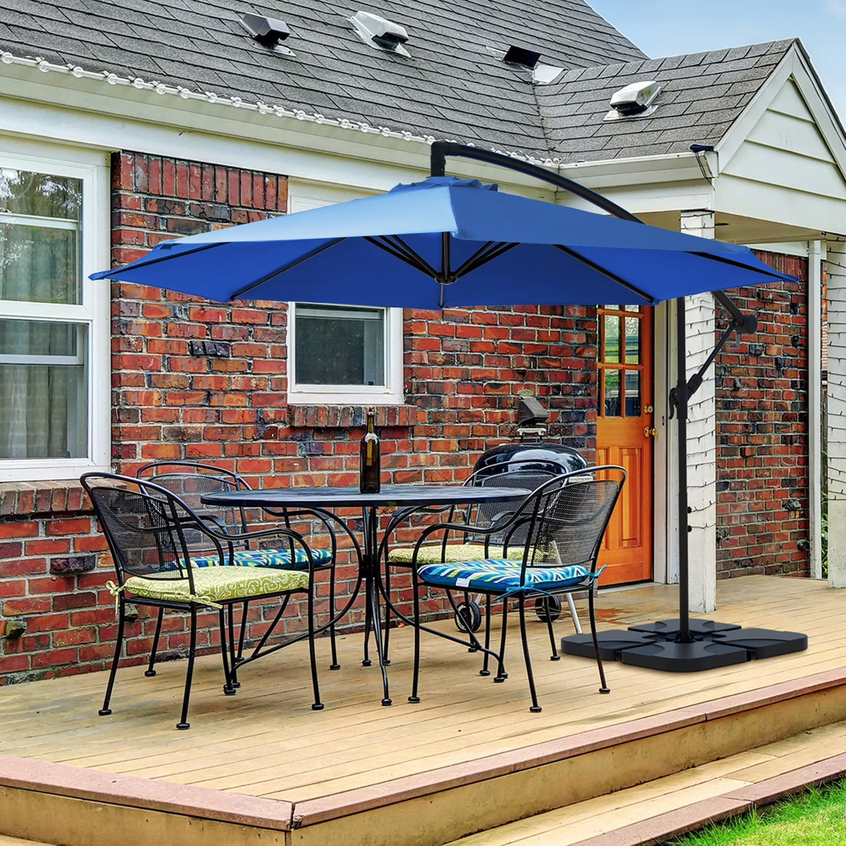 JUSTLET 10ft Heavy Duty Patio Hanging Offset Cantilever Patio Umbrella W/ 4-Piece Base Included Included, Beige