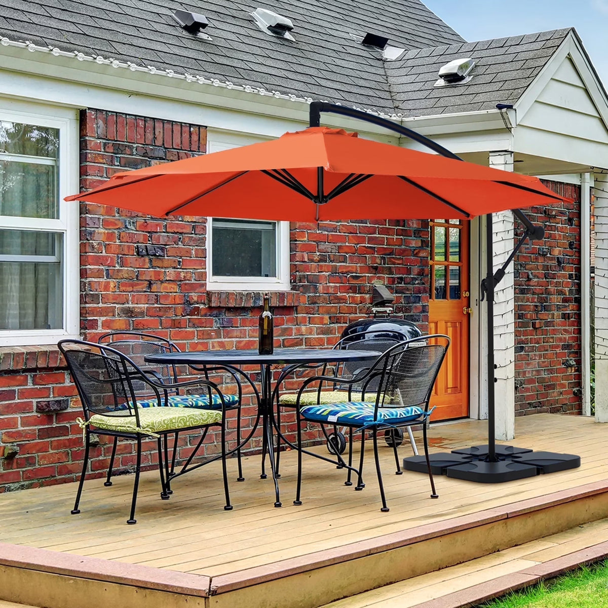 JUSTLET 10ft Heavy Duty Patio Hanging Offset Cantilever Patio Umbrella W/ 4-Piece Base Included Included, Beige