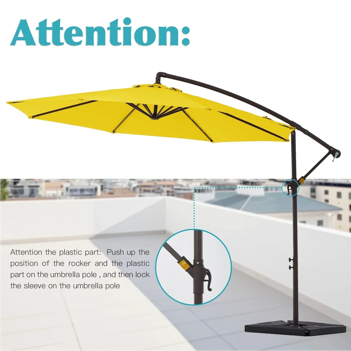 JUSTLET 10ft Heavy Duty Patio Hanging Offset Cantilever Patio Umbrella W/ 4-Piece Base Included Included, Beige