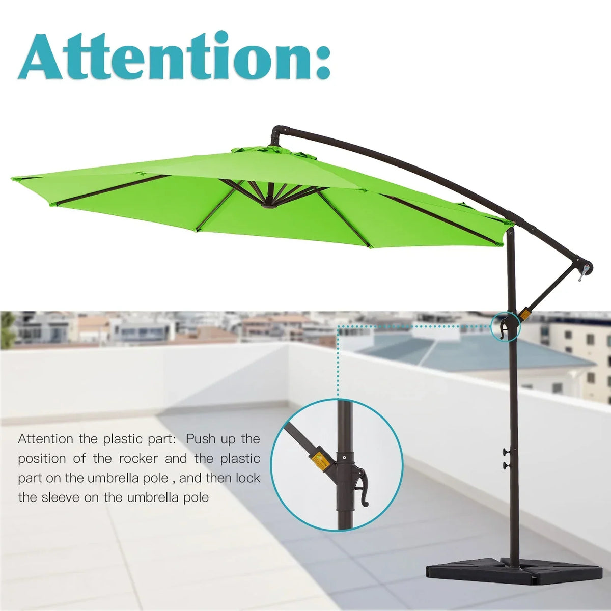JUSTLET 10ft Heavy Duty Patio Hanging Offset Cantilever Patio Umbrella W/ 4-Piece Base Included Included, Beige