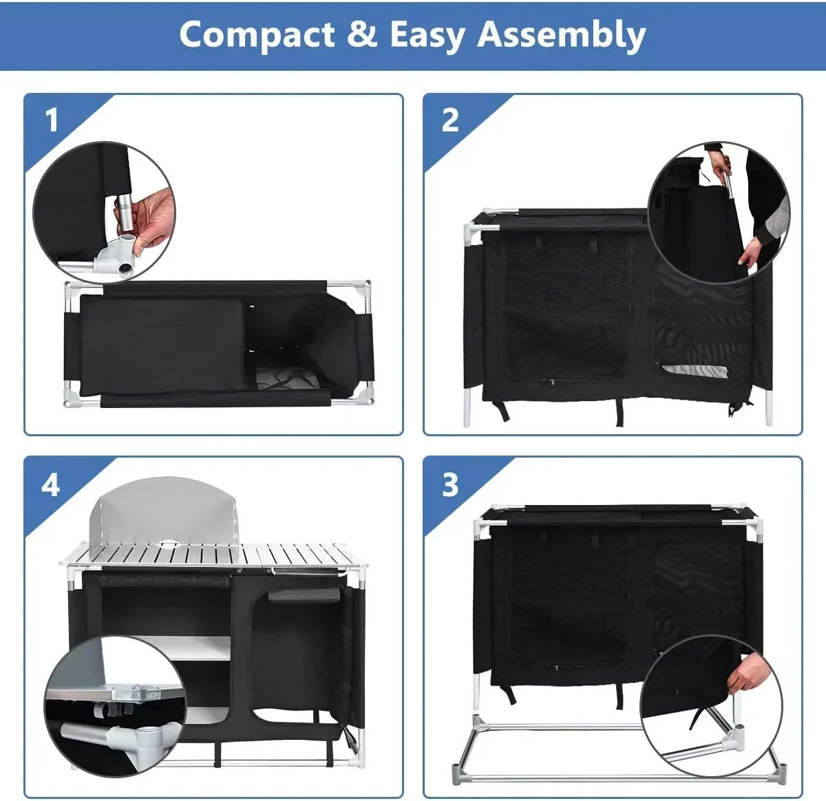 Treasual Portable Camping Kitchen Table, 48 Inch x 21.5 Inch, Windscreen And Storage Organizer