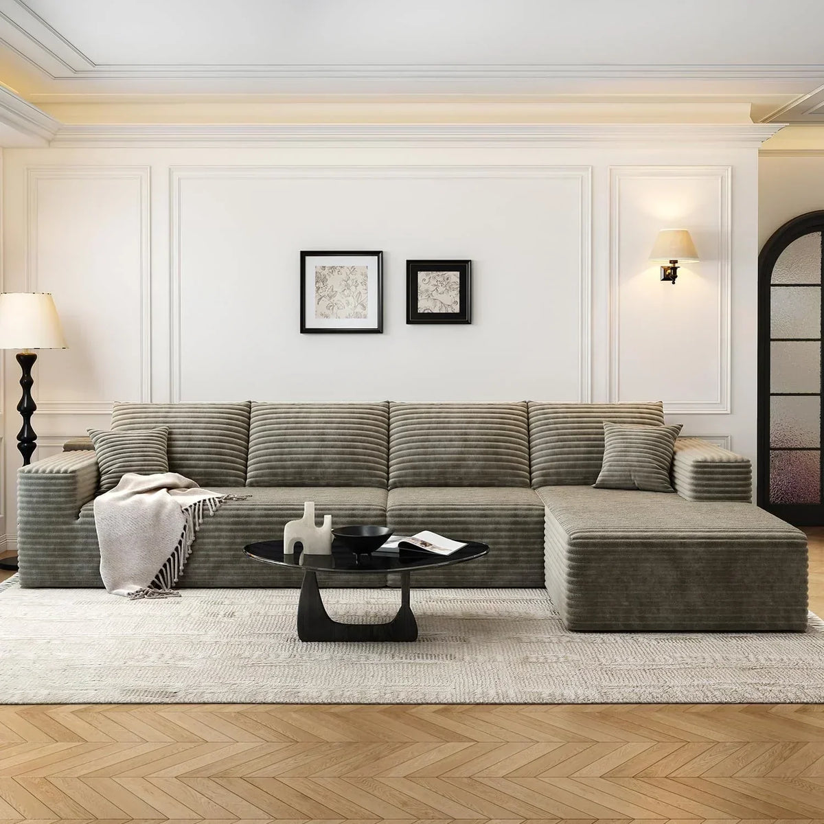 107.5" Cloud Modular Sectional Sofa Couch with L-Shape Chaise,Modern Minimalist Upholstered Couches for Living Room Bedroom,Deep Seat Corner Couch .No Assembly Required (Black,Left Facing Chaise)