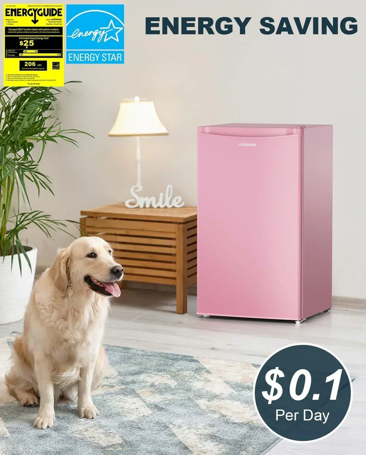Upstreman 3.2 Cu.Ft Mini Fridge with Freezer, Single Door Mini Fridge, Dorm Fridge, Adjustable Thermostat, Mini Refrigerator for Bedroom, Office, Dorm, Black-BR321