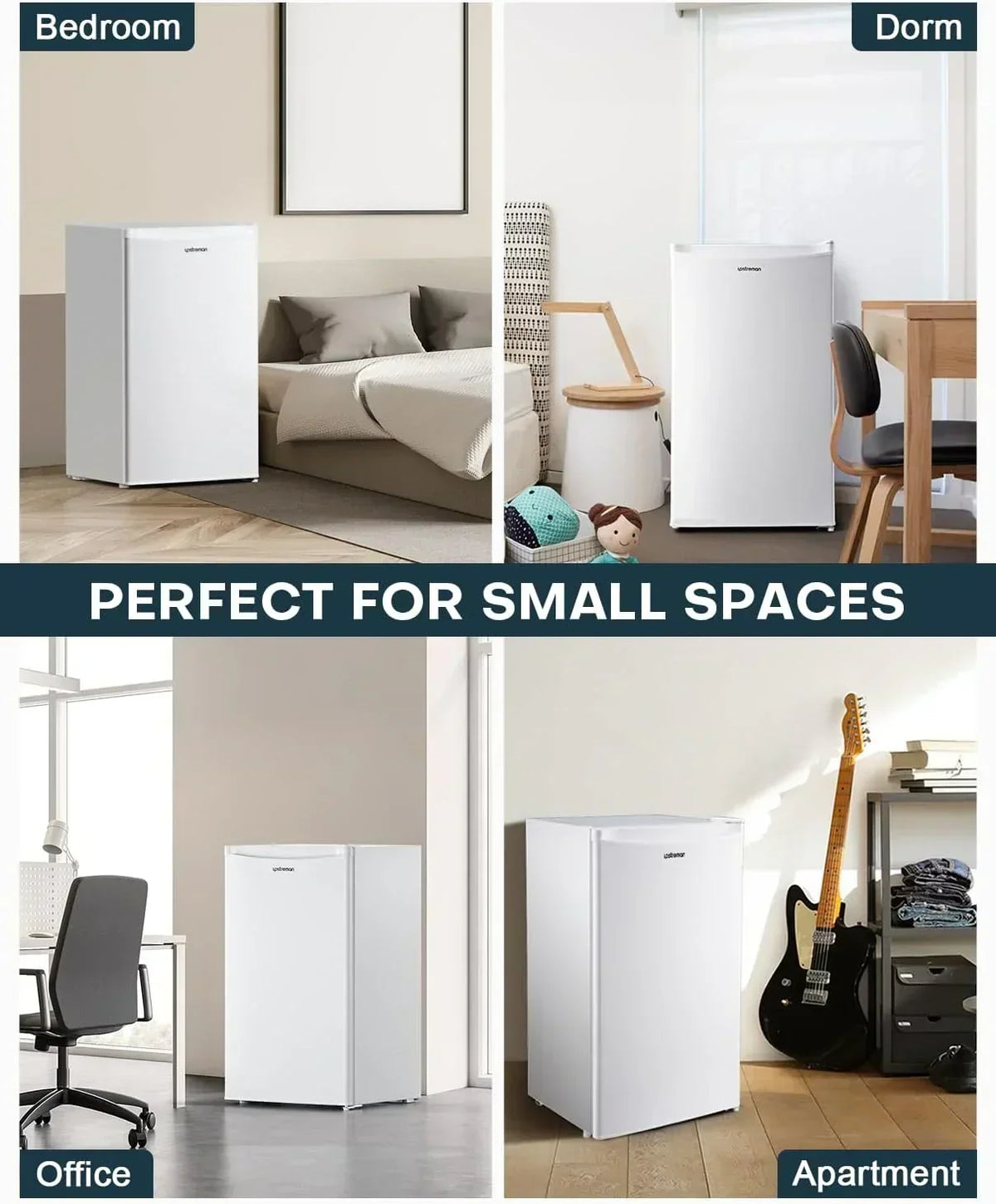 Upstreman 3.2 Cu.Ft Mini Fridge with Freezer, Single Door Mini Fridge, Dorm Fridge, Adjustable Thermostat, Mini Refrigerator for Bedroom, Office, Dorm, Black-BR321