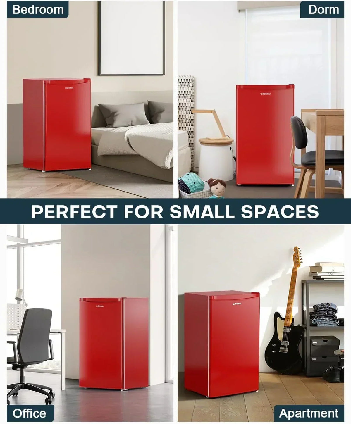 Upstreman 3.2 Cu.Ft Mini Fridge with Freezer, Single Door Mini Fridge, Dorm Fridge, Adjustable Thermostat, Mini Refrigerator for Bedroom, Office, Dorm, Black-BR321
