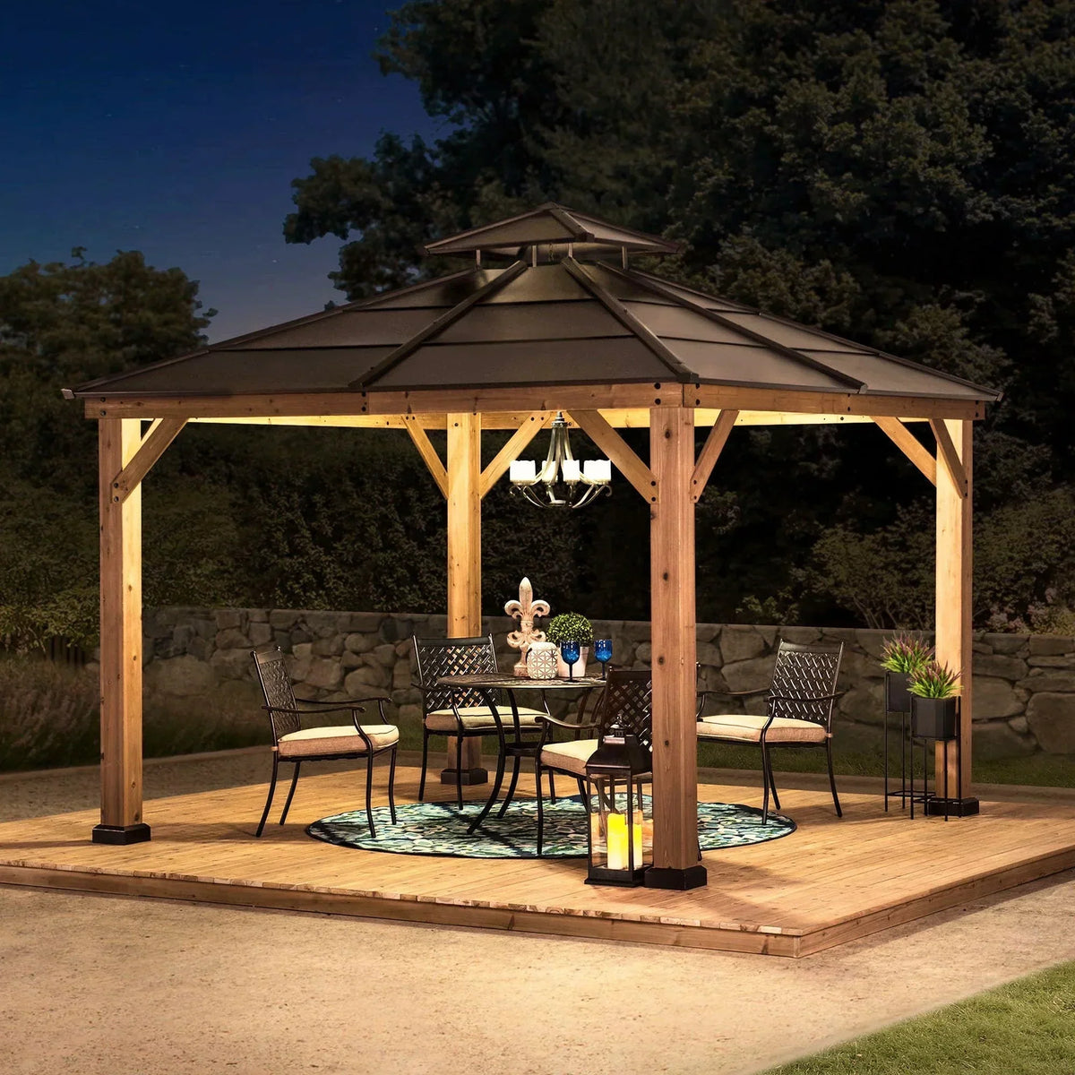 10 ft. x 10 ft. Cedar Framed Gazebo with Steel 2-Tier Hip Roof Hardtop