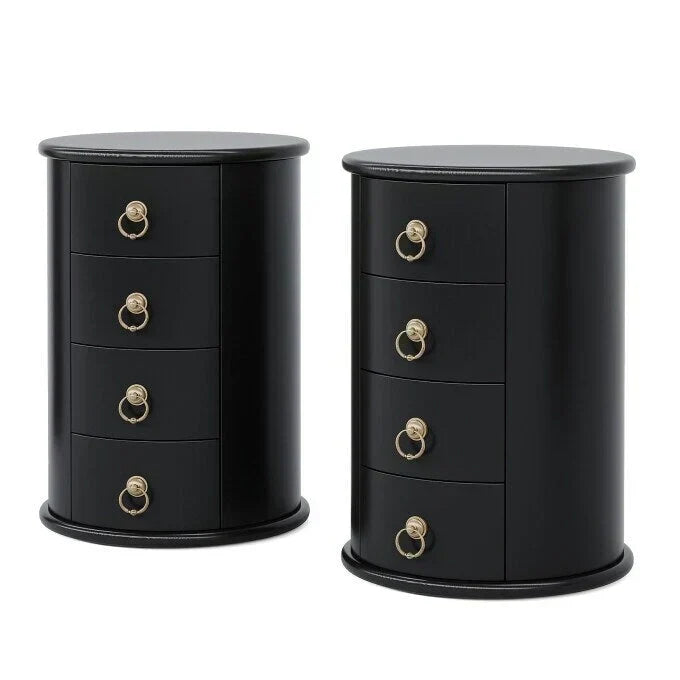 No Assembly Solid Wood End Table, Vintage Round Side Drawers Table