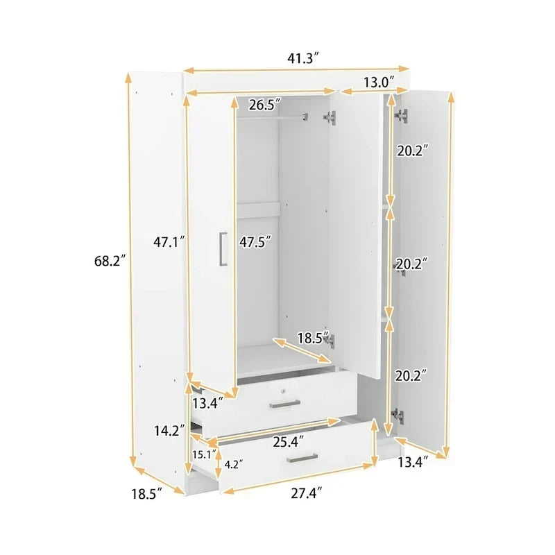 3-Door Wardrobe with 2 Drawers