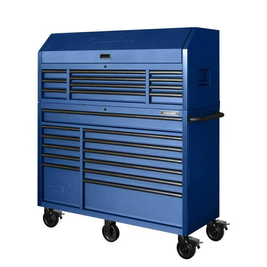 2025 56 in. W x 22 in. D Heavy Duty 23-Drawer Combination Rolling Tool Chest and Top Tool Cabinet Set in Matte Blue