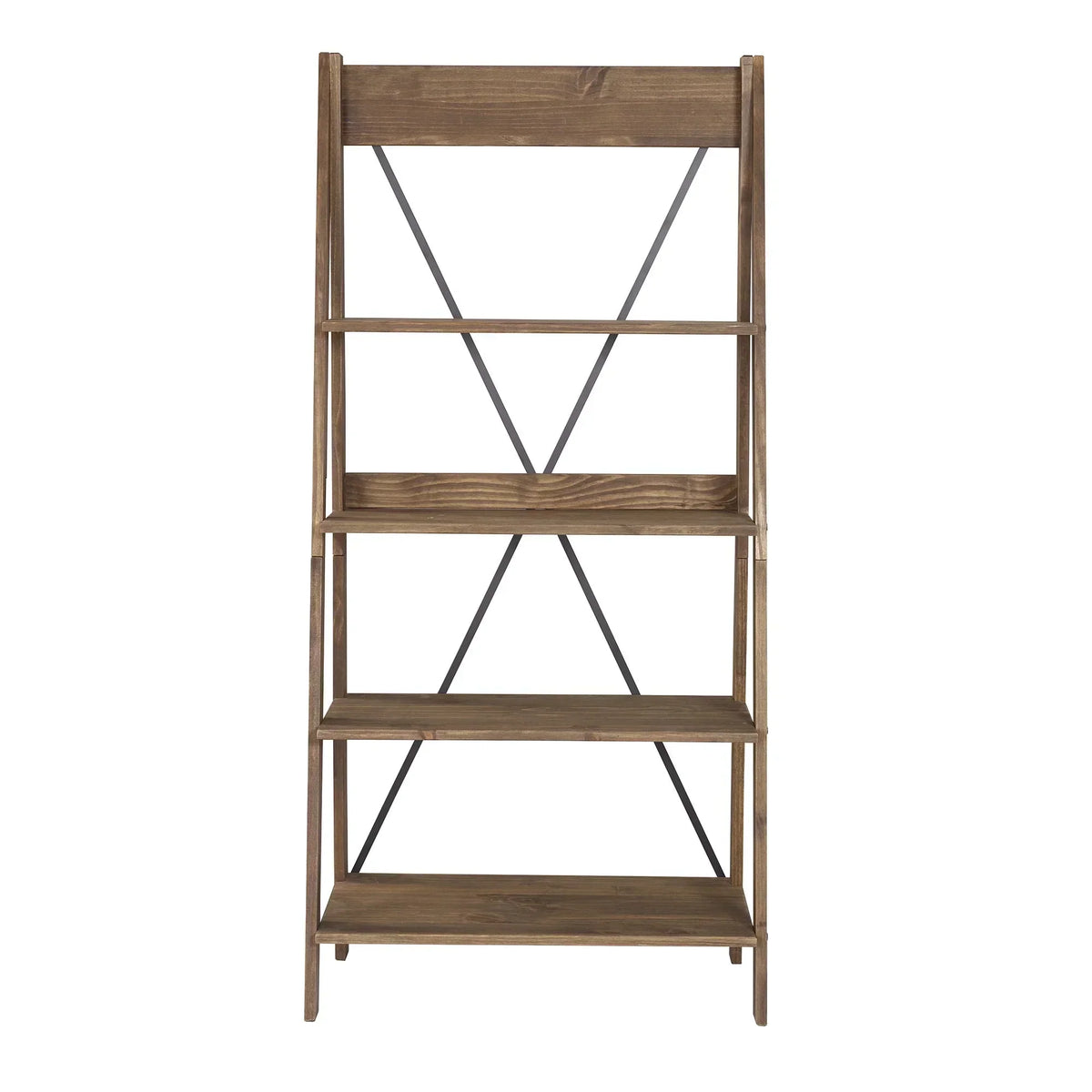 Walker Edison Solid Wood 4-Shelf Ladder Bookshelf, Brown