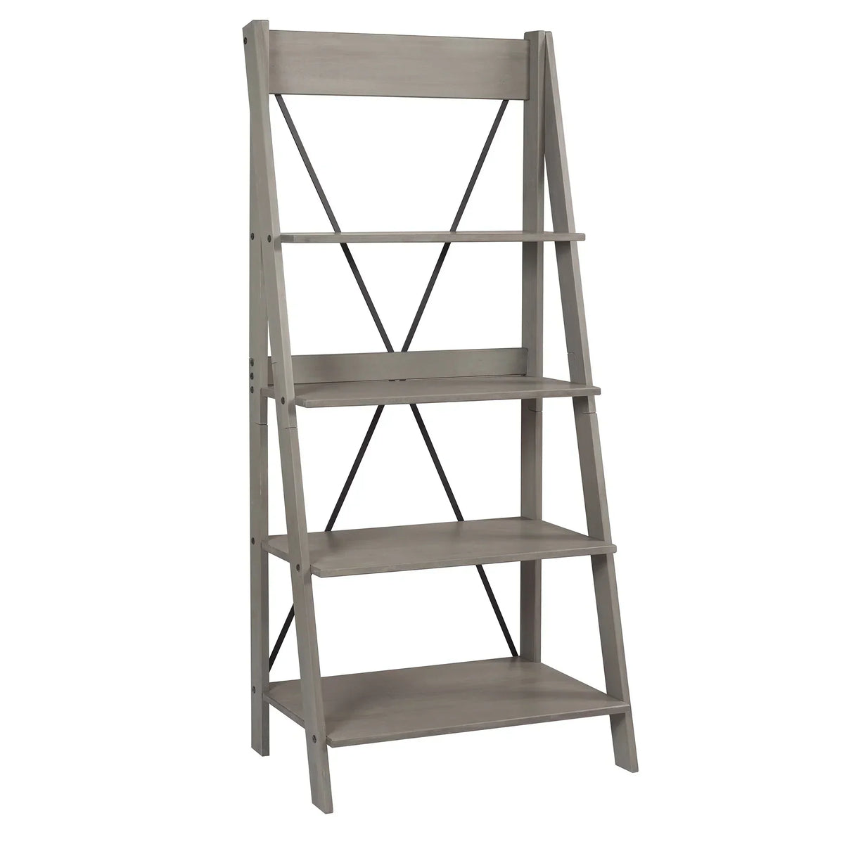 Walker Edison Solid Wood 4-Shelf Ladder Bookshelf, Brown