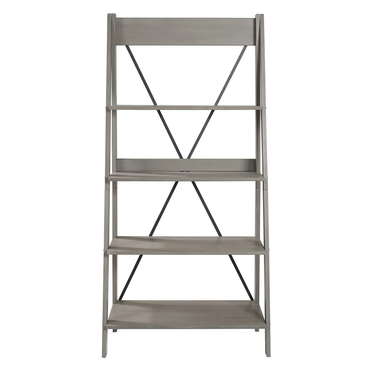 Walker Edison Solid Wood 4-Shelf Ladder Bookshelf, Brown