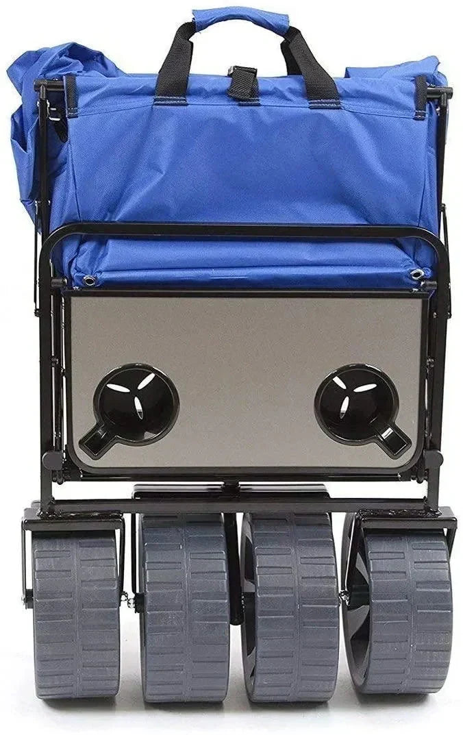 MacSports All Terrain Beach Wagon With Side Table, Blue/White, 37 inch L x 21 inch W x 25 inch H