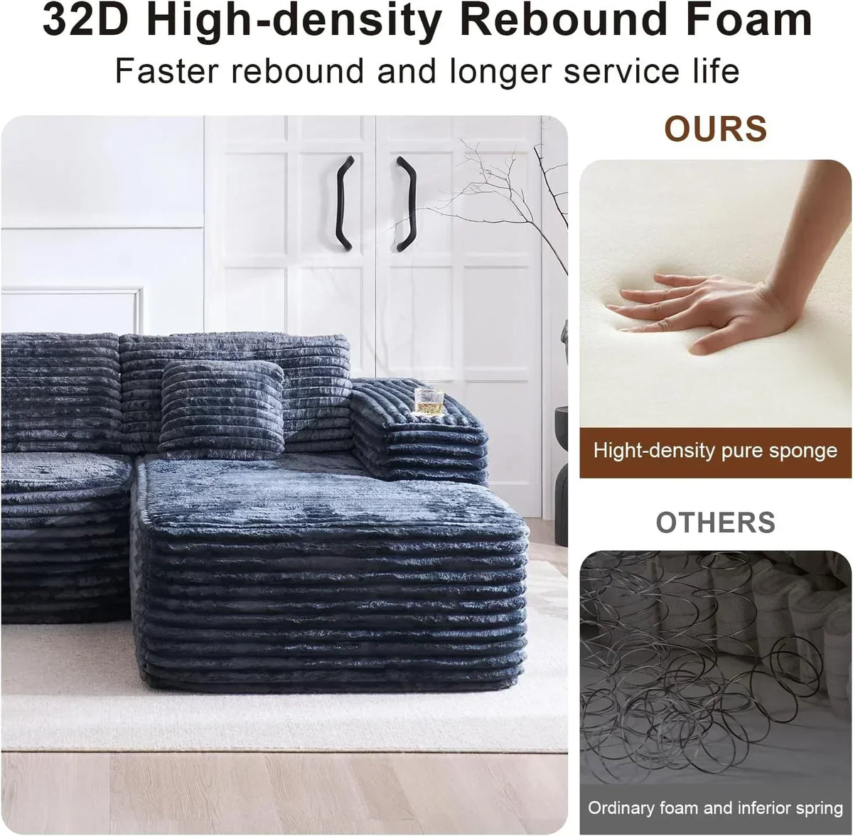 Cloud section sofa with L-shaped recliner modern modular sofa built-in cup holder