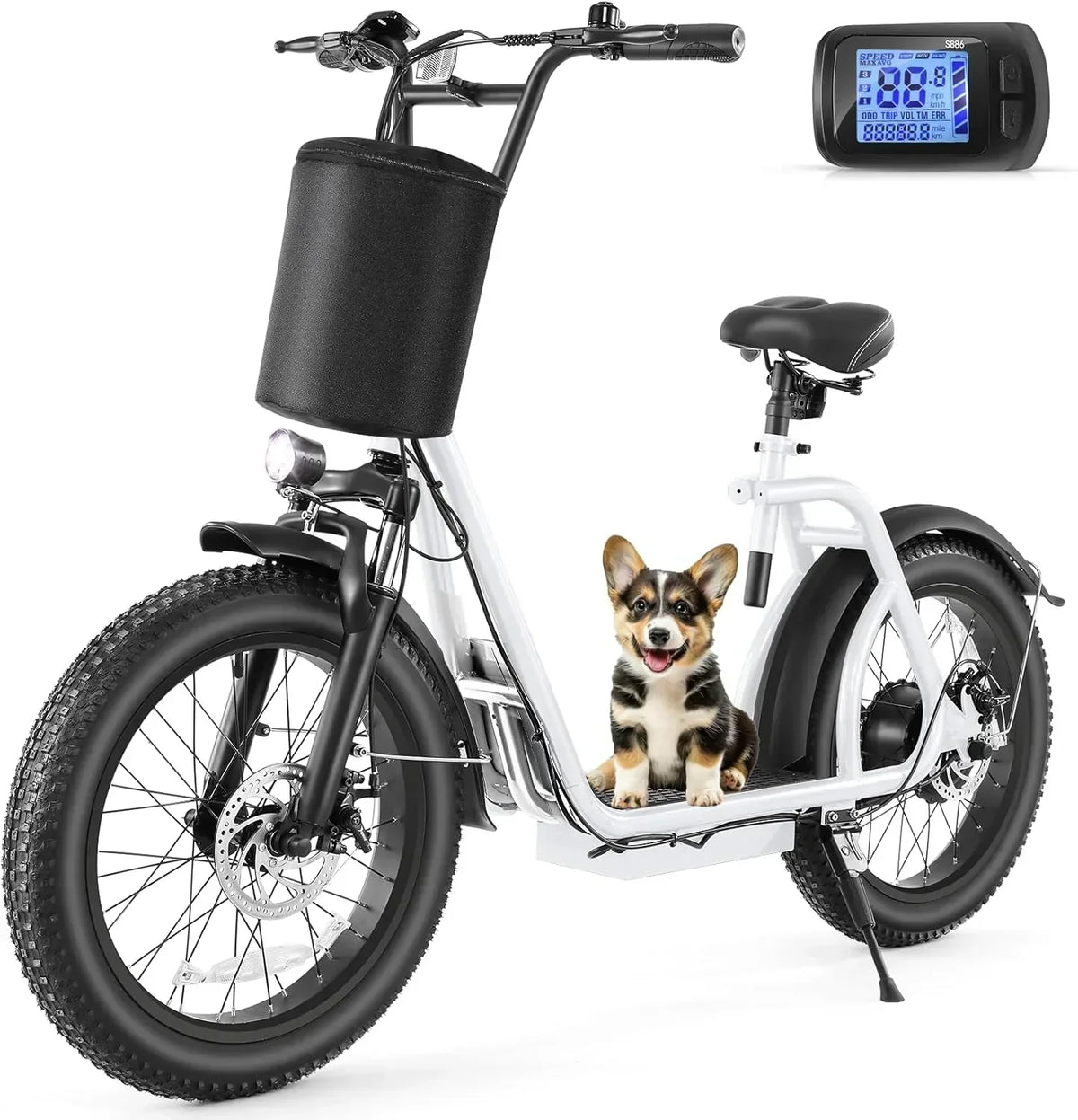 Caroma Peak 800W Foldable Adult Electric Scooter with 20-inch Wide Tires, 48V Battery, Basket, and Adjustable Seat