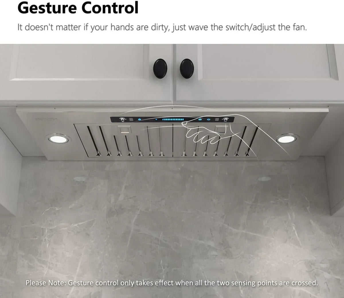 30 inch Built-in/Insert Range Hood 900 CFM, Ducted/Ductless Convertible Duct, Stainless Steel Kitchen Vent Hood with 4 Speed Gesture Sensing&Touch Control Panel(IKB01-30)