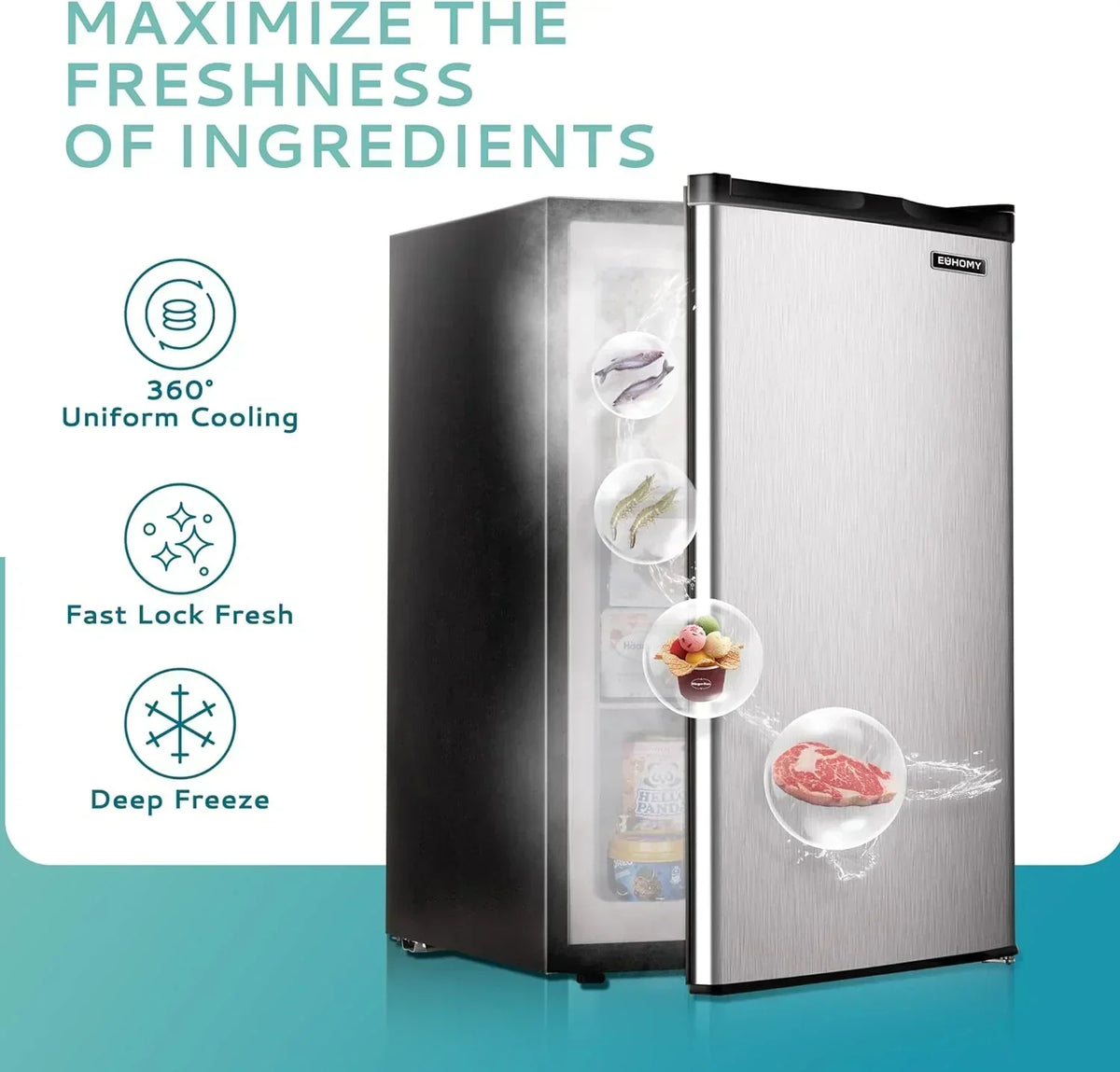 Upright freezer, 3.0 Cubic Feet, Single Door Compact Mini Freezer with Reversible Stainless Steel Door, Small freezer for Home/Dorms/Apartment/Office (Silver)
