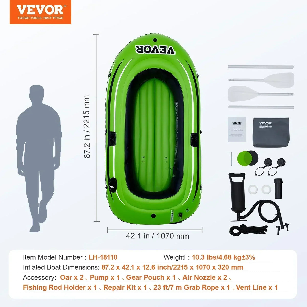 SKYSHALO 2-Person PVC Inflatable Boat With Aluminum Oars And Pump