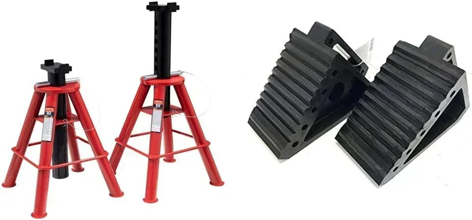 10-Ton Medium Height Pin Type Jack Stands, Pair, Red