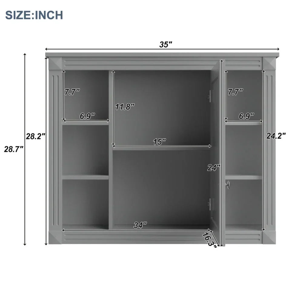 36'' Bathroom Vanity Set With Ceramic Sink Top, Mirror Cabinet, 2 Doors And 2 Drawers - Gray