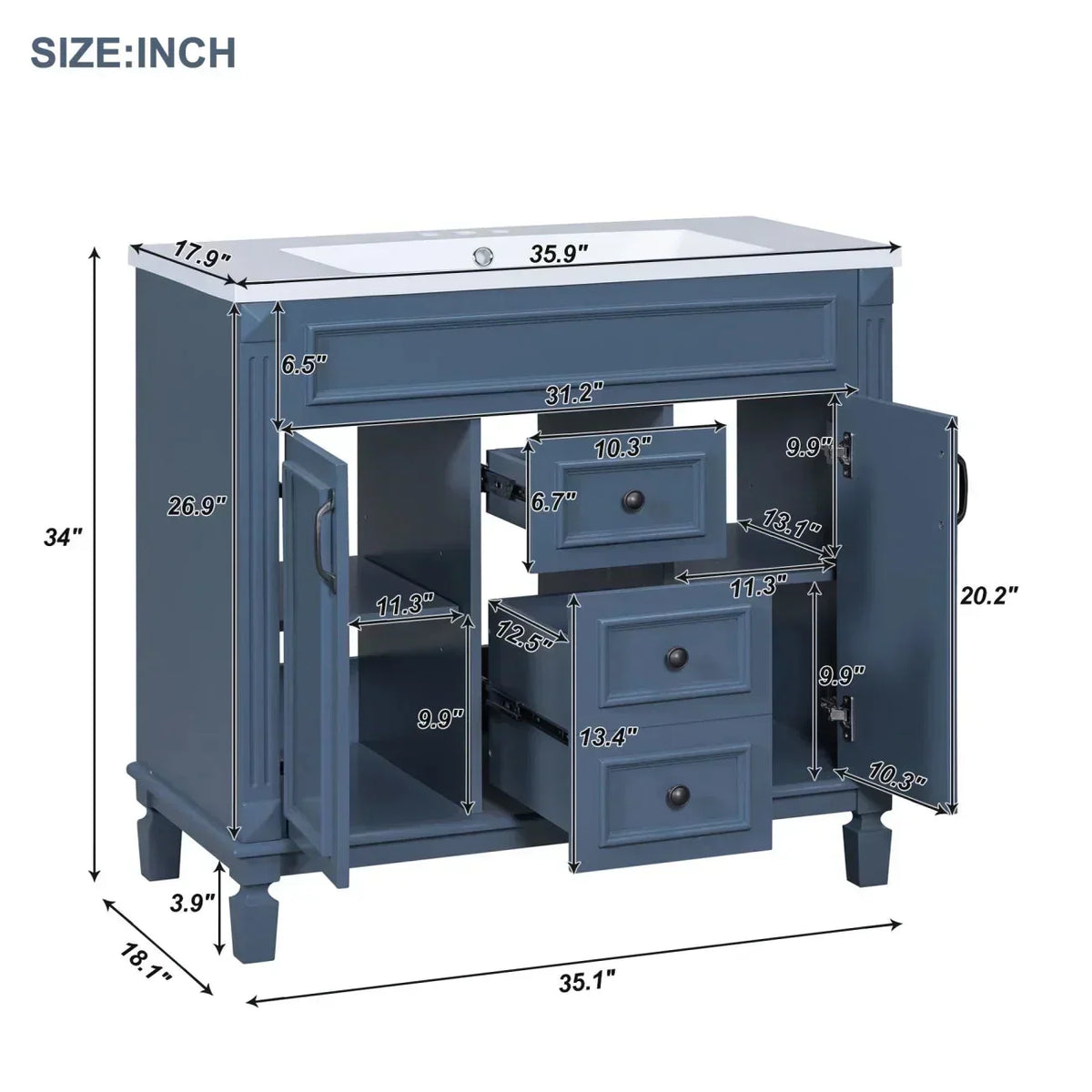 36'' Bathroom Vanity Set With Ceramic Sink Top, Mirror Cabinet, 2 Doors And 2 Drawers - Gray