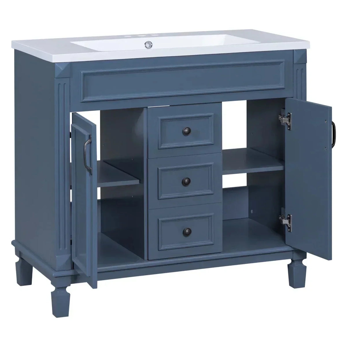 36'' Bathroom Vanity Set With Ceramic Sink Top, Mirror Cabinet, 2 Doors And 2 Drawers - Gray