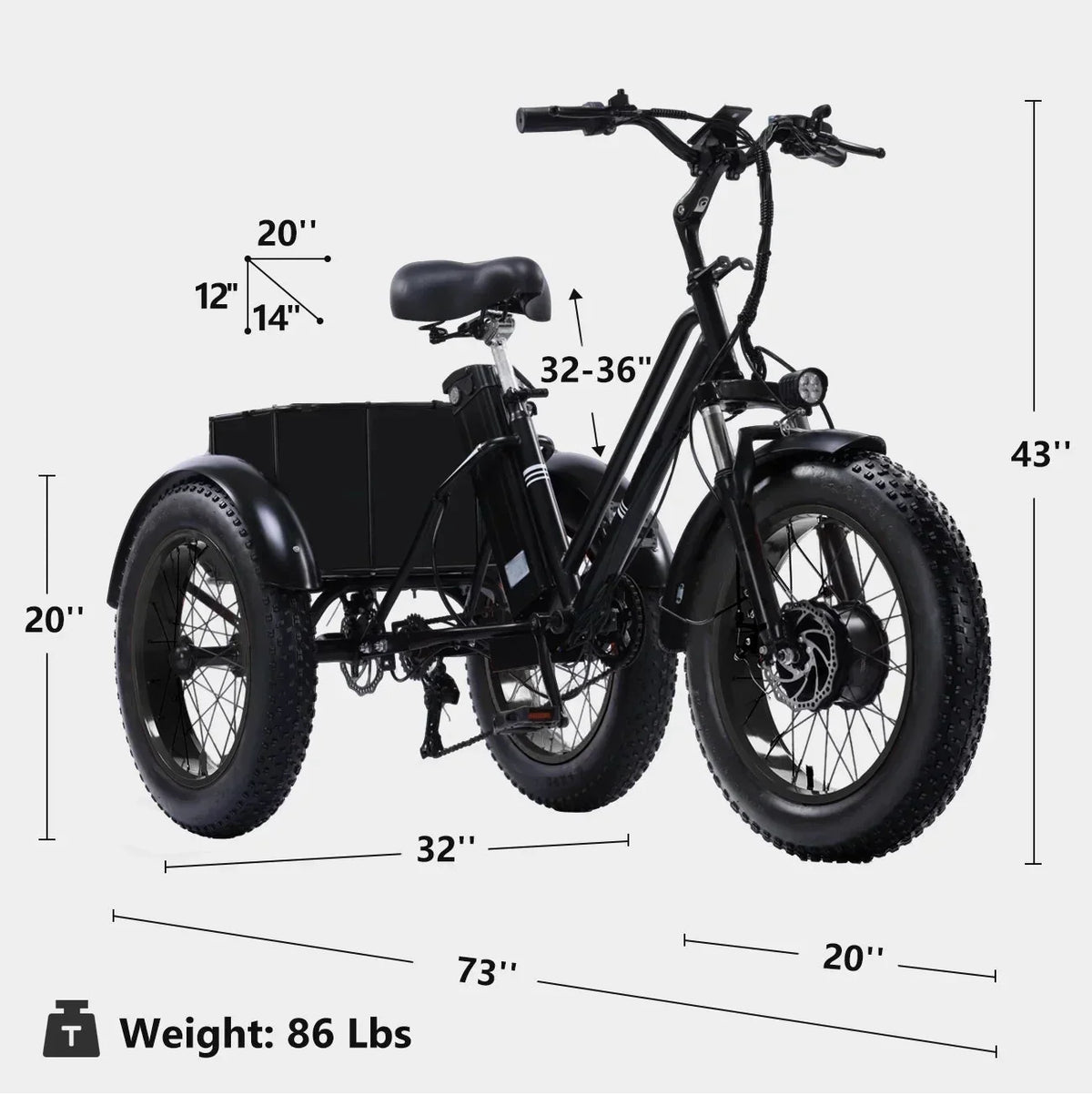 YEBEI Folding Electric Tricycle for Adults, 500W Motor, 48V15AH Lithium Battery, 20 x 4.0 in Fat Tires