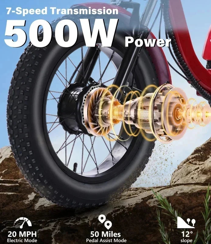 YEBEI Folding Electric Tricycle for Adults, 500W Motor, 48V15AH Lithium Battery, 20 x 4.0 in Fat Tires