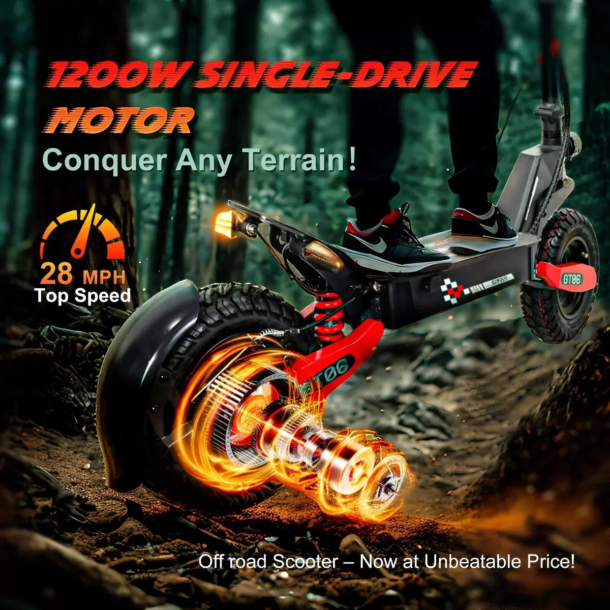 Off Road Electric Scooter for Adults, 1200W Motor Fast E Scooter, Up to 28MPH Top Speed & 20Miles Long Range, 11" Off-Road Tires, 330lbs MAX Load, Foldable