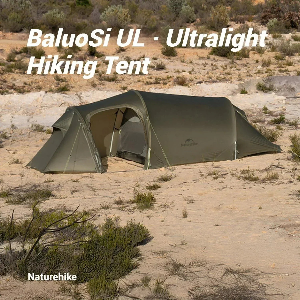 Naturehike Baluosi UL Ultralight Tunnel Hiking Tent, 15D, 2/3 Person, Olive Green - CNK2450WS036