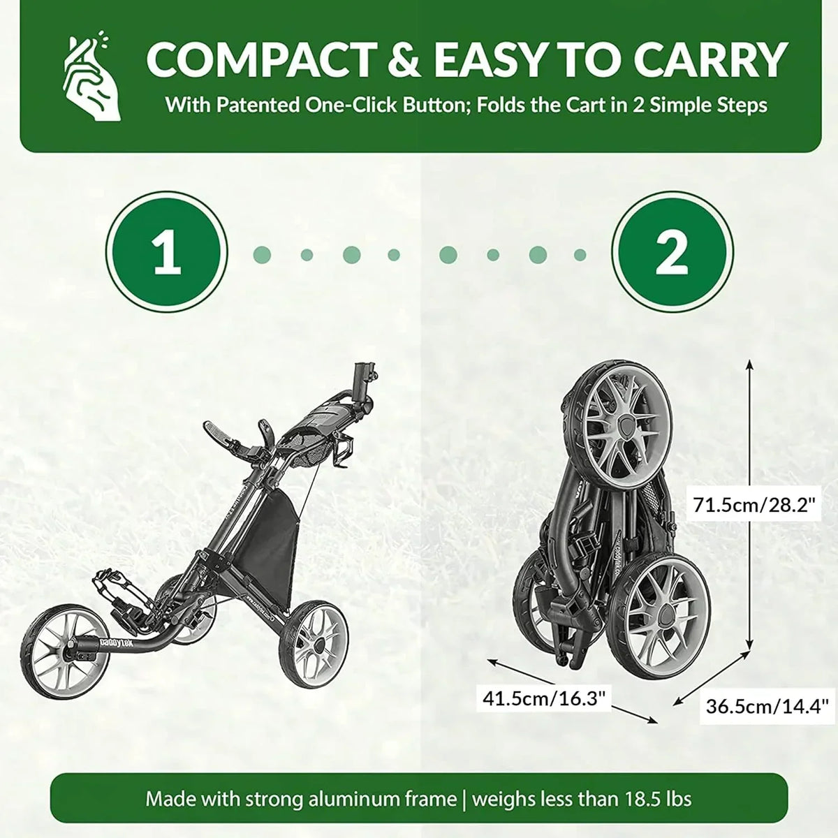 3-Wheel Foldable Golf Push Cart With Foot Brake - CaddyLite EZ V8