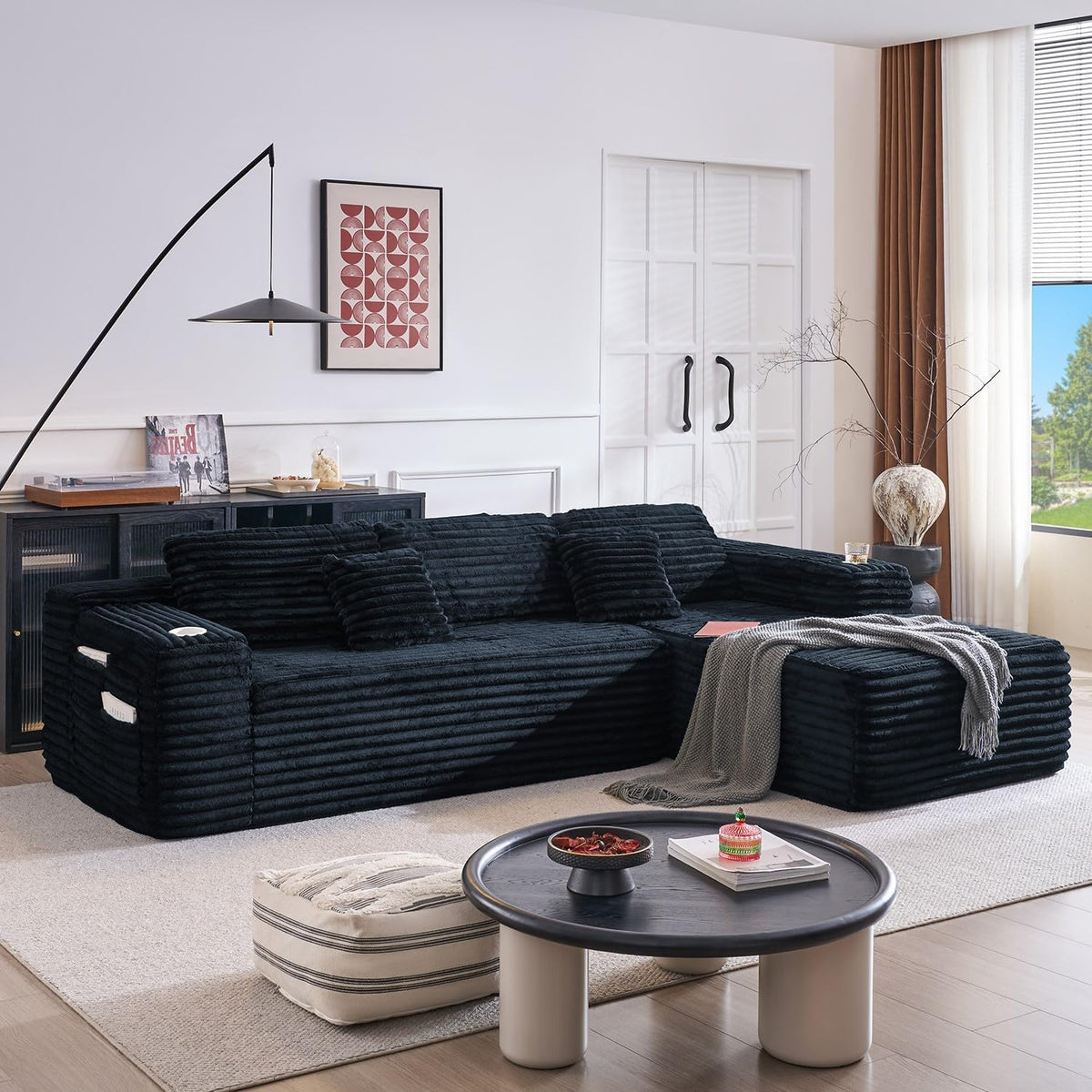 Cloud Sectional Couch with L-Shape Chaise Modern Modular Sofa Deep Seat Built-in Cup Holder