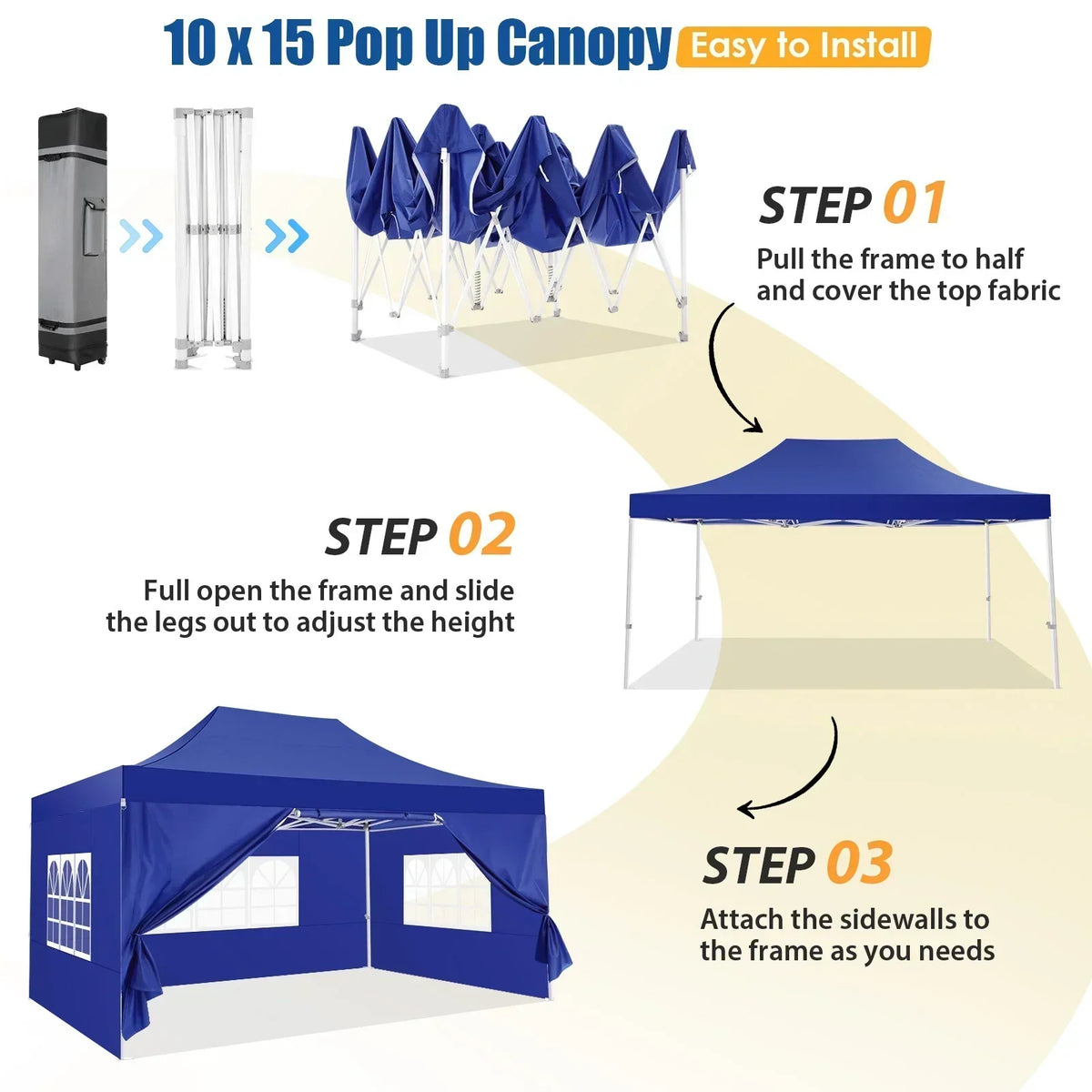 Hoteel 10x15 Heavy Duty Canopy Tent with 4 Sidewalls,Pop up Canopy for Parties Wedding,Commercial Easy up Gazebo with Roller Bag,UV 50+ &,Black