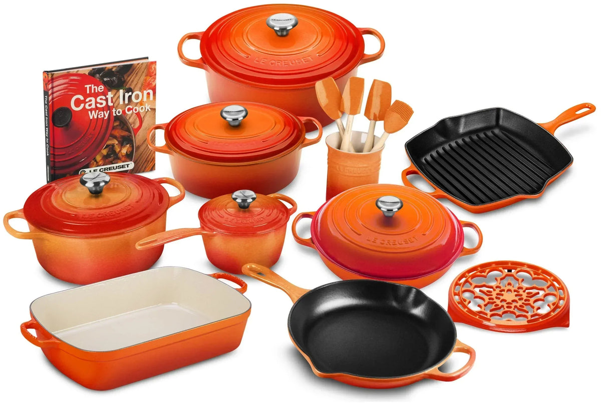 2025 20-piece Signature Cast Iron Cookware Set,10.25′′ Skillet,1.75-quart Saucepan with Lid