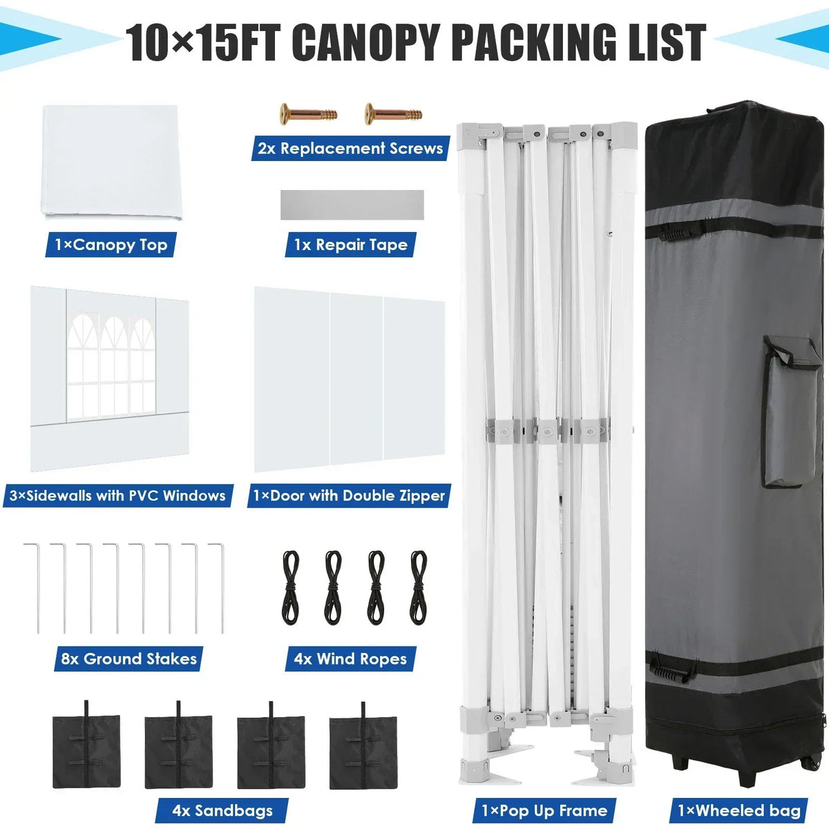 HOTEEL 10x15 Heavy Duty Canopy Tent - Commercial Pop Up with UV50+, Thick Hexagonal Frame, 4 Sidewalls, Anti-Pooling Design & Roller Bag (Black)