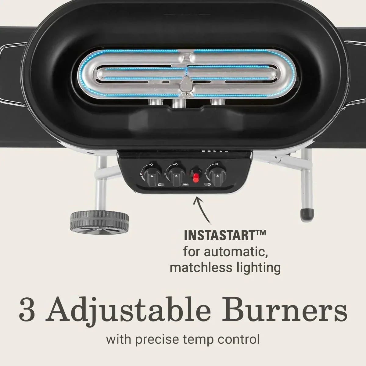 RoadTrip 285 Portable Stand-Up Propane Grill with 3 Adjustable Burners & Instastart Ignition, 20,000 BTUs of Power for Outdoor Cooking, Camping, Tailgating, Grilling, BBQs, & More