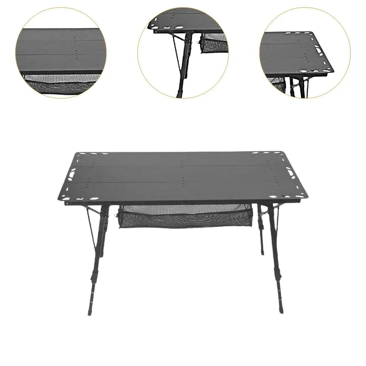 Miulika Folding Camping Table, Aluminum Alloy And PP, 103cm x 55cm, Adjustable Height 45cm-67cm - Black