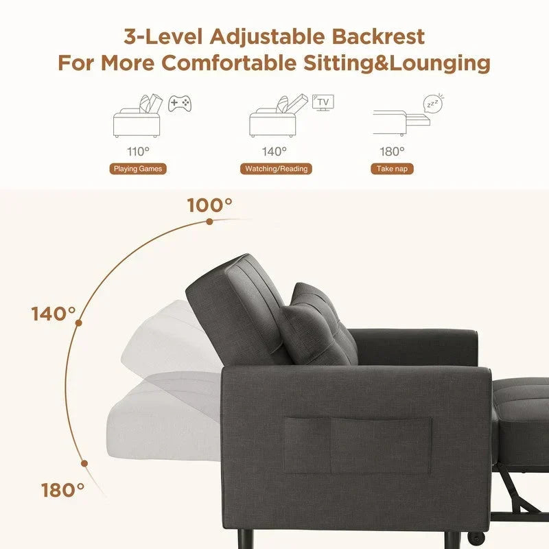 3-in-1 Adjustable Sleeper Sofa Bed, Pull Out Chair Sofa, Convertible Folding Bed for Living Room