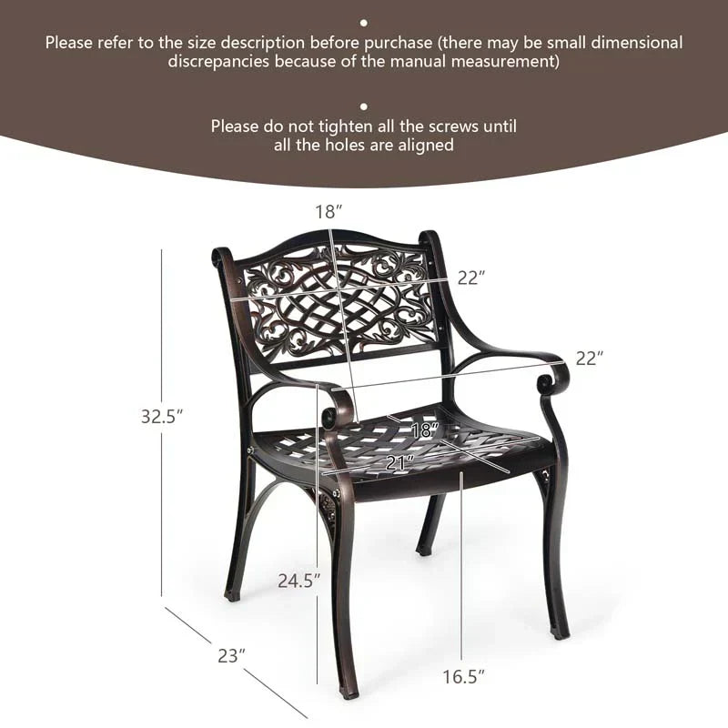 2/4Pcs All-Weather Cast Aluminum Chairs with Armrests & Curved Seats, Outdoor Dining Chairs Patio Bistro Armchairs