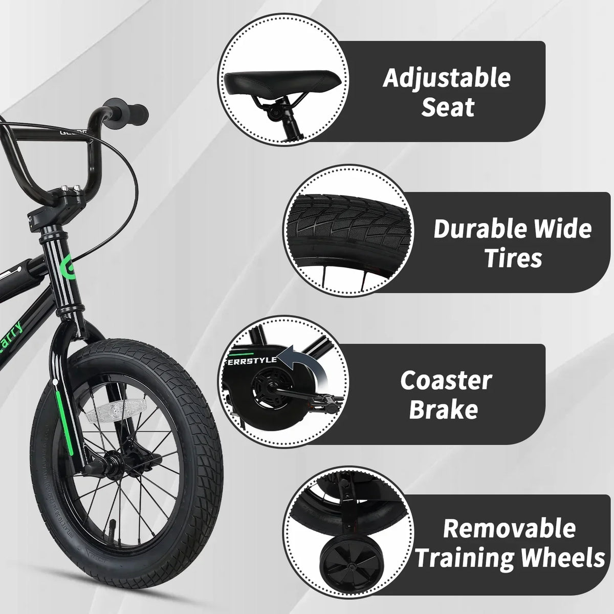 Glerc 14 Inch Little Kids Bike BMX Style Bicycle with Training Wheels Coaster Brake for 3 4 5 Years Old Boys Girls, Blue