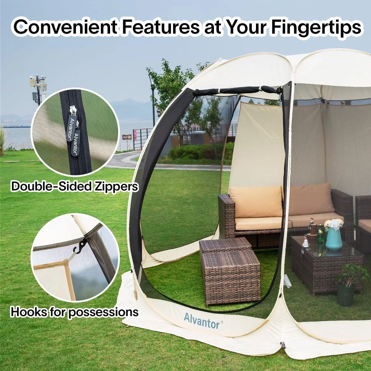 Alvantor Screen House Camping Instant Canopy 12 ft x 12 ft - Beige