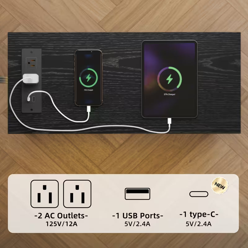Narrow Nightstand with Charging Station & 2 Fabric Drawers | Fixwal